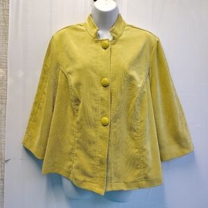 Requirements Lime Green Corduroy Jacket Blazer 3/4 Sleeve Size L